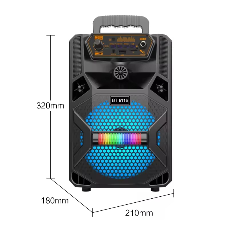 Altavoz Bluetooth Inalámbrico Portátil Exteriores Potente  6,5" Grande BT6116 - con Batería - Mando Micrófono Karaoke Radio FM Reproductor USB Micro SD TF MP3 Player Gran Potencia