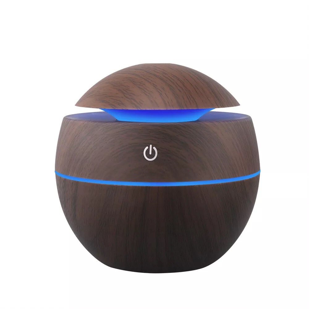 Humificador Esférico Ultrasónico Portátil, Aromaterapia H2O - Difusor de Aceite, Esencias, Aromas, LED Multicolor - Fashion, Estilo, Diseño Madera Oscura