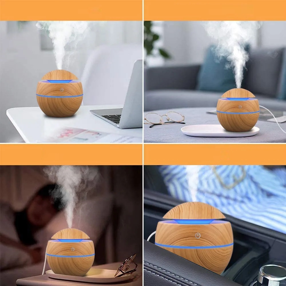 Humificador Esférico Ultrasónico Portátil, Aromaterapia H2O - Difusor de Aceite, Esencias, Aromas, LED Multicolor - Fashion, Estilo, Diseño Madera Oscura