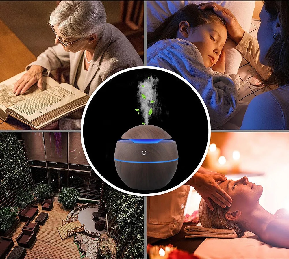 Humificador Esférico Ultrasónico Portátil, Aromaterapia H2O - Difusor de Aceite, Esencias, Aromas, LED Multicolor - Fashion, Estilo, Diseño Madera Oscura