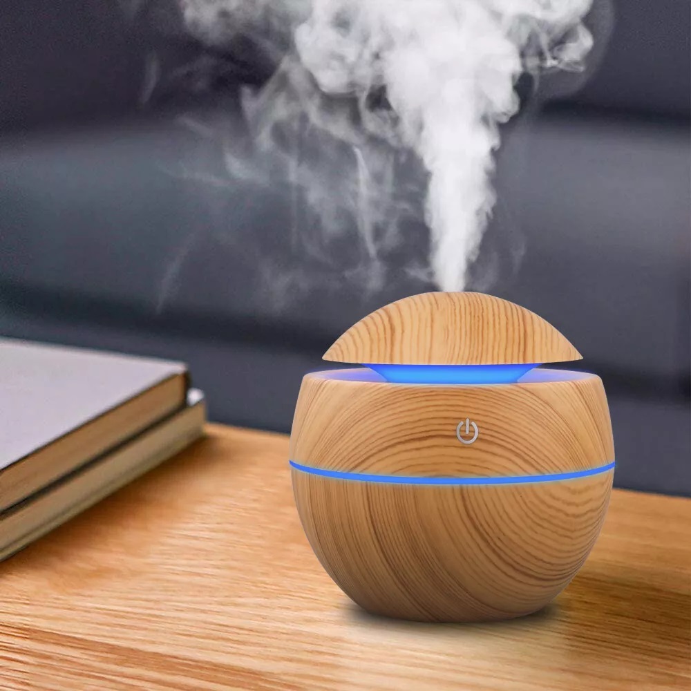 Humificador Esférico Ultrasónico Portátil, Aromaterapia H2O - Difusor de Aceite, Esencias, Aromas, LED Multicolor - Fashion, Estilo, Diseño Madera Clara
