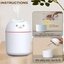 Humificador Ultrasónico Portátil, Aromaterapia H2O - Difusor de Aceite, Esencias, Aromas, LED Multicolor - Divertido, Infantil, Niños, Niñas, Blanco Animal, Gato