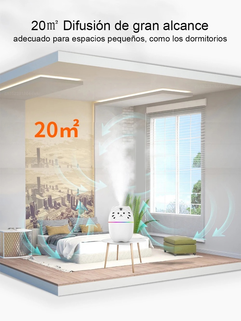 Humificador Ultrasónico Portátil, Aromaterapia H2O - Difusor de Aceite, Esencias, Aromas, LED Multicolor - Divertido, Infantil, Niños, Niñas, Blanco Panda