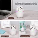 Humificador Ultrasónico Portátil, Aromaterapia H2O - Difusor de Aceite, Esencias, Aromas, LED Multicolor - Divertido, Infantil, Niños, Niñas, Blanco Panda