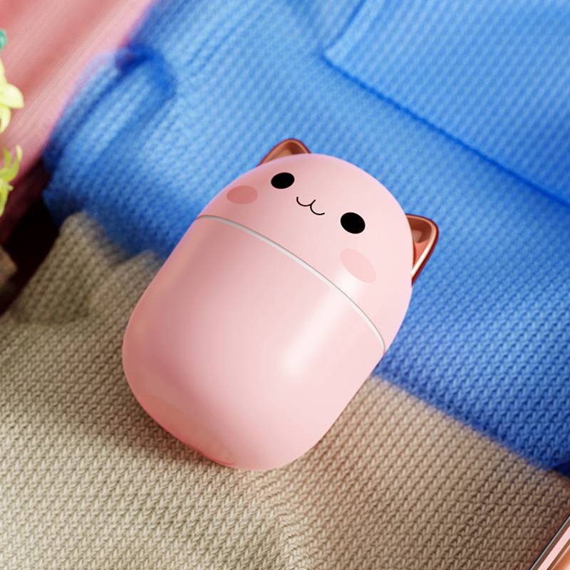 Humificador Ultrasónico Portátil, Aromaterapia H2O - Difusor de Aceite, Esencias, Aromas, LED Multicolor - Divertido, Infantil, Niños, Niñas, Gato Rosa, con orejas Cromadas