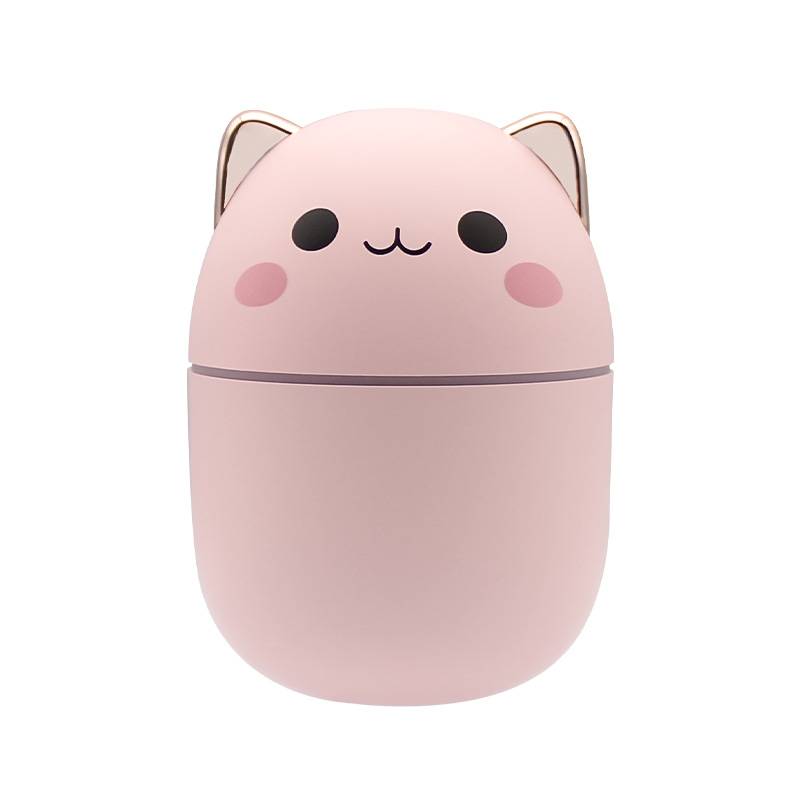 Humificador Ultrasónico Portátil, Aromaterapia H2O - Difusor de Aceite, Esencias, Aromas, LED Multicolor - Divertido, Infantil, Niños, Niñas, Gato Rosa, con orejas Cromadas