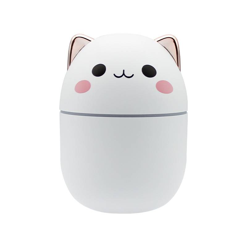 Humificador Ultrasónico Portátil, Aromaterapia H2O - Difusor de Aceite, Esencias, Aromas, LED Multicolor - Divertido, Infantil, Niños, Niñas, Gato Rosa, con orejas Cromadas