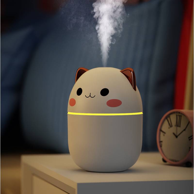 Humificador Ultrasónico Portátil, Aromaterapia H2O - Difusor de Aceite, Esencias, Aromas, LED Multicolor - Divertido, Infantil, Niños, Niñas, Gato Rosa, con orejas Cromadas