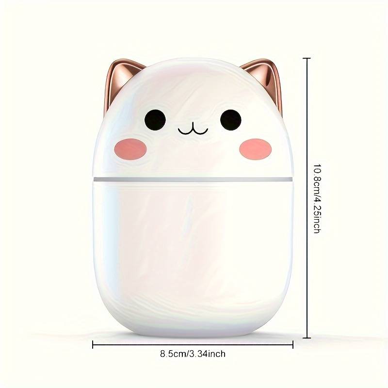 Humificador Ultrasónico Portátil, Aromaterapia H2O - Difusor de Aceite, Esencias, Aromas, LED Multicolor - Divertido, Infantil, Niños, Niñas, Gato Rosa, con orejas Cromadas