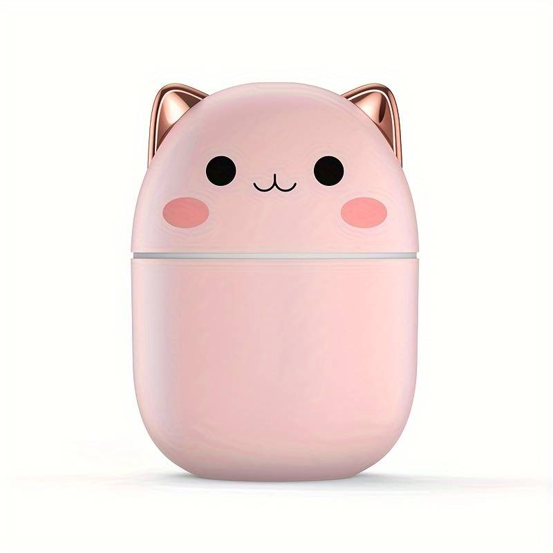 Humificador Ultrasónico Portátil, Aromaterapia H2O - Difusor de Aceite, Esencias, Aromas, LED Multicolor - Divertido, Infantil, Niños, Niñas, Gato Rosa, con orejas Cromadas