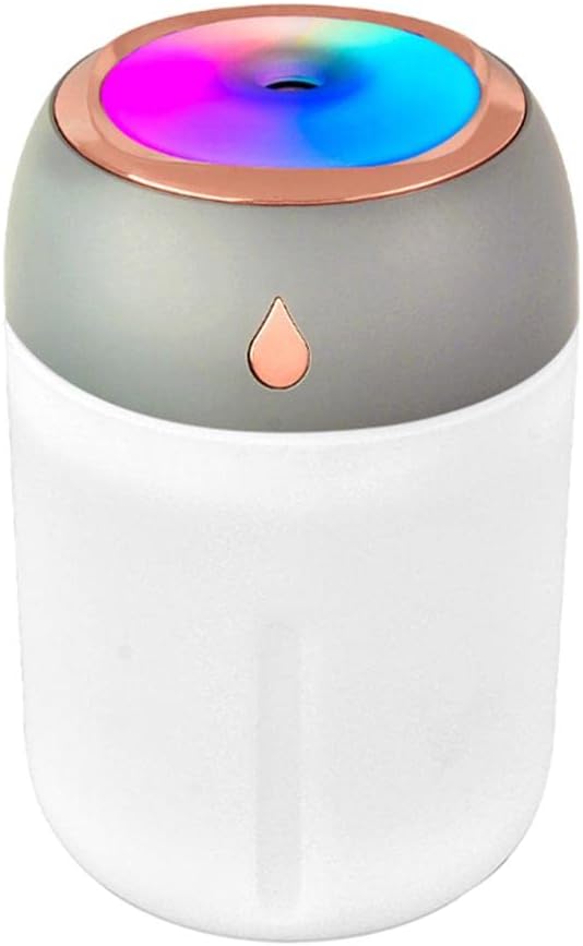 Humificador Ultrasónico Portátil, Aromaterapia H2O - Difusor de Aceite, Esencias, Aromas, LED Multicolor - Fashion, Estilo, Diseño Blanco con Gris y Rosa Cromado