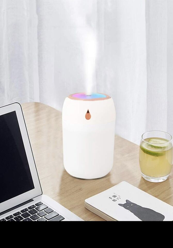 Humificador Ultrasónico Portátil, Aromaterapia H2O - Difusor de Aceite, Esencias, Aromas, LED Multicolor - Fashion, Estilo, Diseño Blanco con Gris y Rosa Cromado