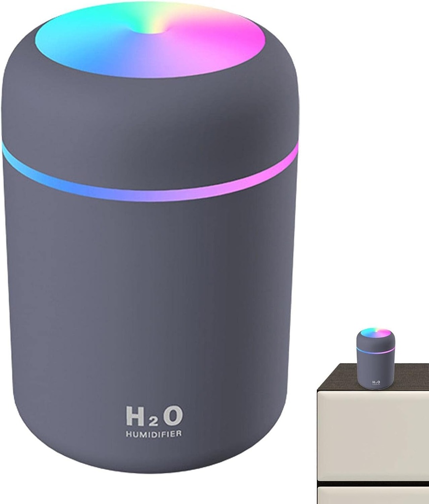 Humificador Ultrasónico Portátil, Aromaterapia H2O - Difusor de Aceite, Esencias, Aromas, LED Multicolor - Fashion, Estilo, Diseño Gris