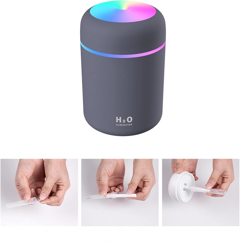 Humificador Ultrasónico Portátil, Aromaterapia H2O - Difusor de Aceite, Esencias, Aromas, LED Multicolor - Fashion, Estilo, Diseño Gris