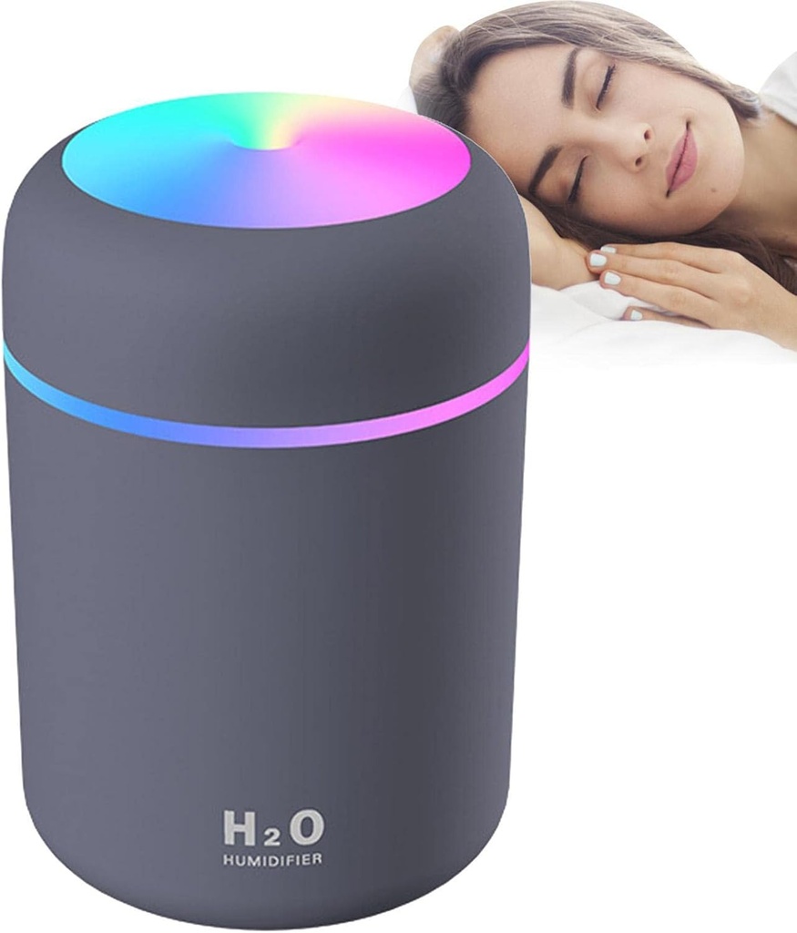 Humificador Ultrasónico Portátil, Aromaterapia H2O - Difusor de Aceite, Esencias, Aromas, LED Multicolor - Fashion, Estilo, Diseño Gris