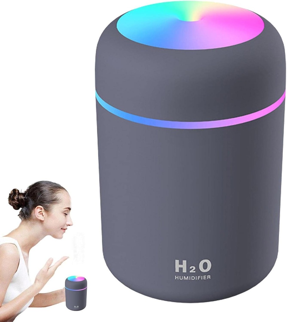 Humificador Ultrasónico Portátil, Aromaterapia H2O - Difusor de Aceite, Esencias, Aromas, LED Multicolor - Fashion, Estilo, Diseño Gris