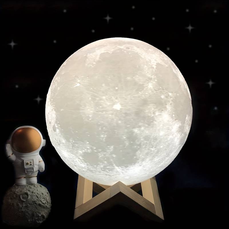 Lámpara Luna, Patas Base Madera, Humificador Ultrasónico Portátil, Aromaterapia H2O - Difusor de Aceite, Esencias, Aromas, Decoración nocturna, LED Multicolor - Moonlight 3D, Luna LLENA