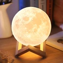 Lámpara Luna, Patas Base Madera, Humificador Ultrasónico Portátil, Aromaterapia H2O - Difusor de Aceite, Esencias, Aromas, Decoración nocturna, LED Multicolor - Moonlight 3D, Luna LLENA