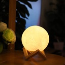 Lámpara Luna, Patas Base Madera, Humificador Ultrasónico Portátil, Aromaterapia H2O - Difusor de Aceite, Esencias, Aromas, Decoración nocturna, LED Multicolor - Moonlight 3D, Luna LLENA