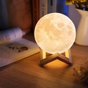 Lámpara Luna, Patas Base Madera, Humificador Ultrasónico Portátil, Aromaterapia H2O - Difusor de Aceite, Esencias, Aromas, Decoración nocturna, LED Multicolor - Moonlight 3D, Luna LLENA