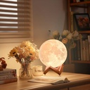 Lámpara Luna, Patas Base Madera, Humificador Ultrasónico Portátil, Aromaterapia H2O - Difusor de Aceite, Esencias, Aromas, Decoración nocturna, LED Multicolor - Moonlight 3D, Luna LLENA