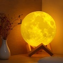 Lámpara Luna, Patas Base Madera, Humificador Ultrasónico Portátil, Aromaterapia H2O - Difusor de Aceite, Esencias, Aromas, Decoración nocturna, LED Multicolor - Moonlight 3D, Luna LLENA