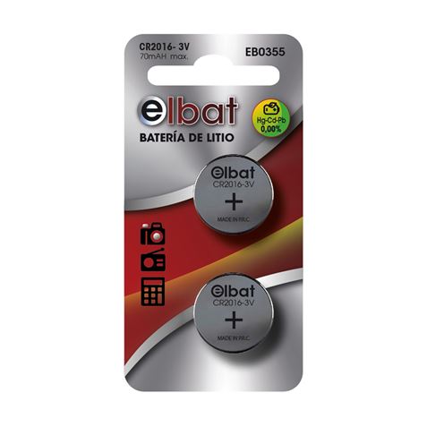 [EB0355] Elbat Pack de 2 Pilas Litio de Boton CR2016 3V