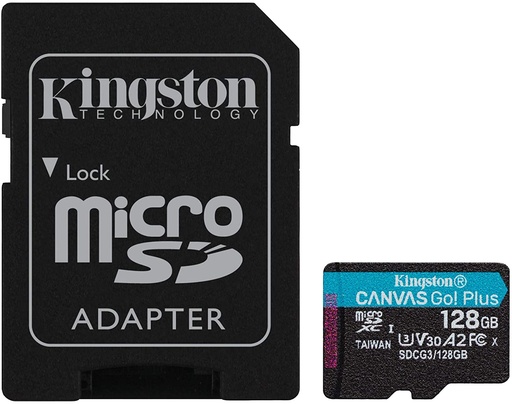 [SDCG3/128GB] Kingston Tarjeta Micro SDXC 128GB UHS-I U3 V30 Clase 10 170MB/s Canvas Go Plus con Adaptador