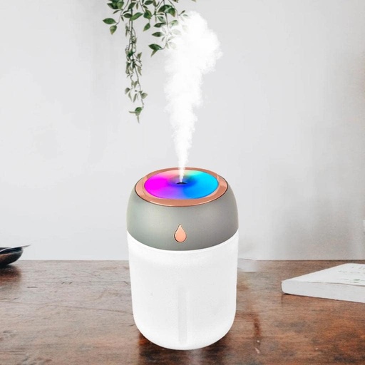 [GA-VA00035] Humificador Aire Ultrasónico Portátil, Aromaterapia H2O - Difusor de Aceite, Esencias, Aromas, LED Multicolor - Fashion, Estilo, Diseño Blanco con Gris y Rosa Cromado