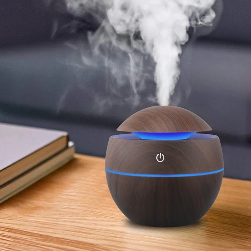 [GA-VA00037] Humificador Aire Esférico Ultrasónico Portátil, Aromaterapia H2O - Difusor de Aceite, Esencias, Aromas, LED Multicolor - Fashion, Estilo, Diseño Madera Oscura