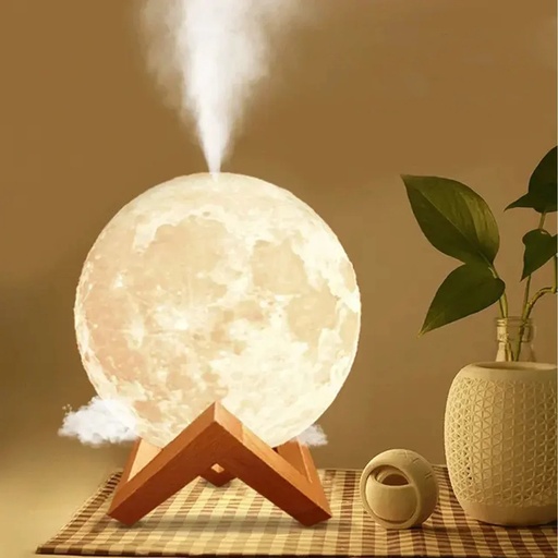 [GA-LM00013] Lámpara Luna, Patas Base Madera, Humificador Aire Ultrasónico Portátil, Aromaterapia H2O - Difusor de Aceite, Esencias, Aromas, Decoración nocturna, LED Multicolor - Moonlight 3D, Luna LLENA